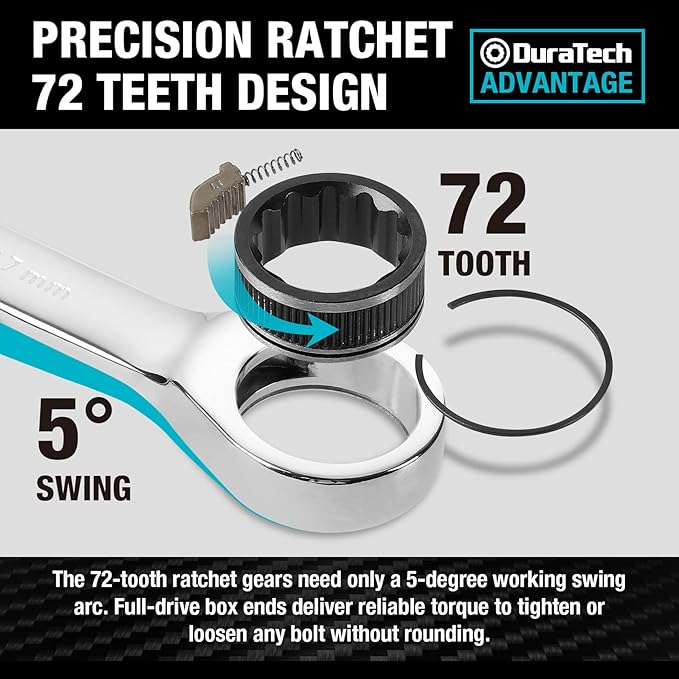 DURATECH Ratcheting Wrench Set, Combination Wrench Set, SAE & Metric, 22-piece, 1/4" to 3/4" & 6-18mm, CR-V Steel, with Pouch