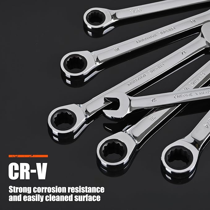 Egofine 5/16 inch Ratcheting Combination Wrench SAE, Industrial Grade Gear Spanner with 12-Point Design, 72-Tooth Ratchet, Chrome Vanadium Steel