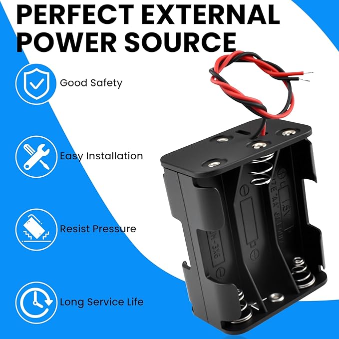 SDTC Tech 4-Pack 2/4/6/8 x AA Battery Holder with Wire Leads 3/6/9/12 Volt Battery Case Box Kit for Arduino Project Led Circuit Experiment