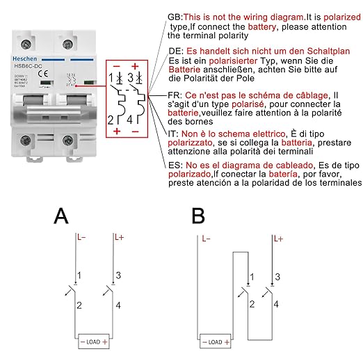 Heschen Solar Panel Circuit Breaker, HSB6C-DC, 2 Poles, DC500V 80A, Current Rating 80.0 amps, for Solar PV System Grid System