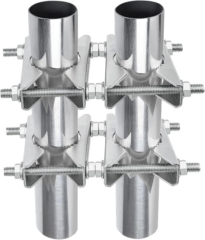 2 Pack Antenna Mounting Kits 2 inch Pole to Pole Clamp Heavy Duty Mast to Mast Bracket with V Jaw Block for TV CB Ham Antenna, Weather Station, Pipes