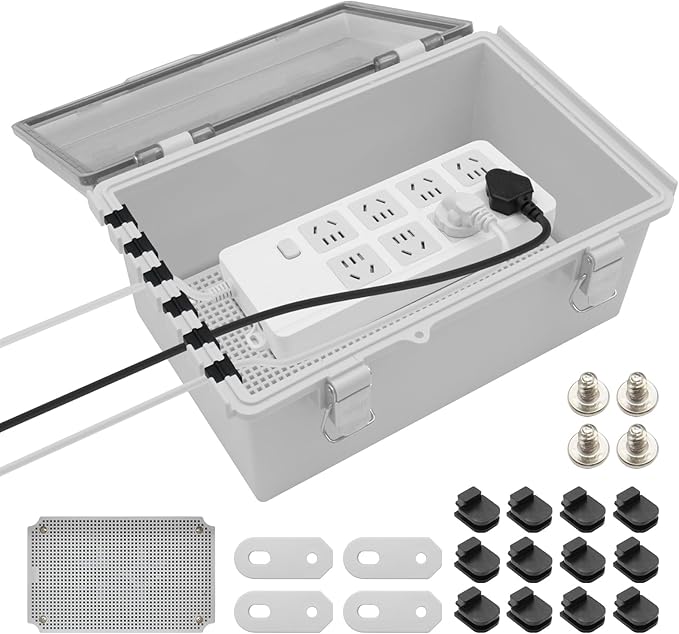 Large Electrical Waterproof Box IP67 Junction Box Extension Cord Cover,11.4x7.5x5.5” Outdoor Electrical Box for Outlet Plug Cover,IP67 Outdoor Waterproof Plug-in Distribution Box