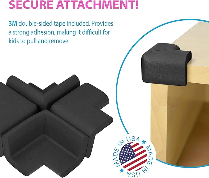 KidKusion 4-Piece Safety Corner Cushion, Black, Child Proofing Corner Guard, Made in USA, Child Safety, Home Furniture Safety Bumper, Baby Proof Table Protector, 4 Count (Pack of 1)