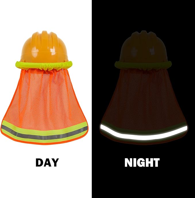 TCCFCCT Hard Hat Sun Shade, High Visibility Neck Shield with Secure-Fit Fastener, Mesh Neck Sun Shade Protector with Reflective Strip, Construction Helmets Use, Hard Hat Not Included, Orange, 5 Packs