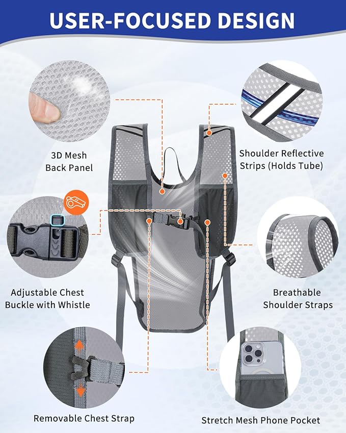 sportsnew Hydration Backpack with 2L Water Bladder, 6L Lightweight Water Backpack for Hiking, Running and Cycling, Hydro Pack for Men Women