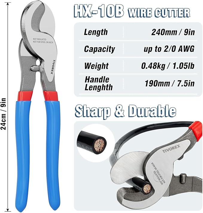 Battery Cable Wire Lug Crimping Tool for AWG 8-1/0 Heavy Duty Wire Copper Lugs, Electrical Lug Crimper with Cable Cutter