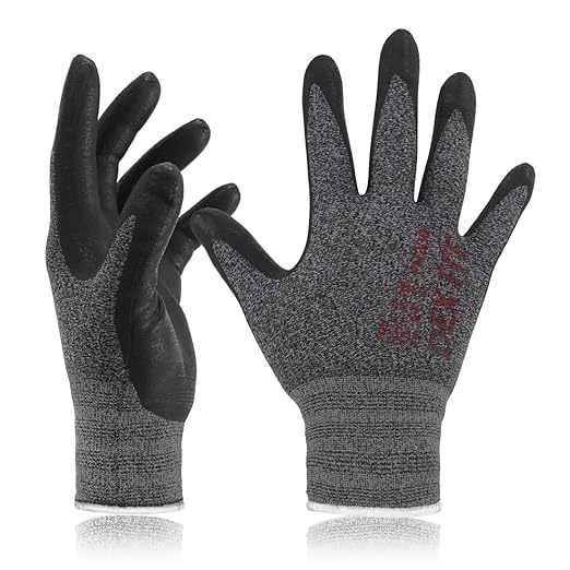 DEX FIT Nitrile Work Gloves FN330, 3 Pairs, 3D-Comfort Stretchy Fit, Firm Grip, Thin & Lightweight, Touch-Screen Compatible, Durable, Breathable & Cool, Machine Washable; Black Grey S (7)