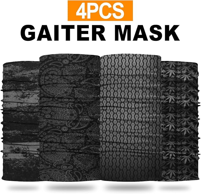 4Pack Neck Gaiter for Men Women Face Cover Mask Head Wrap Balaclava Headwear Bandana Headband Magic Scarf