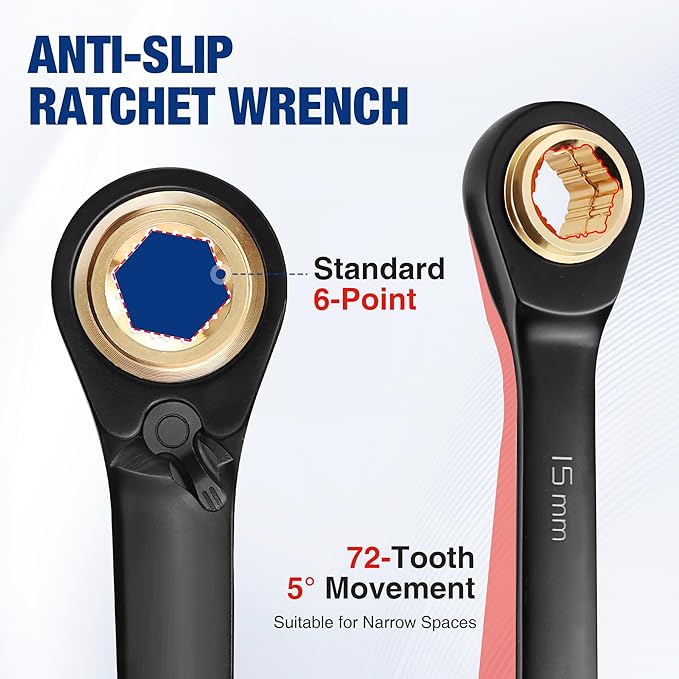 WORKPRO 3-Piece 4-in-1 Reversible Ratcheting Wrench Set, 12 Sizes in 3 Wrenches (8MM to 19MM), Metric, Anti-Slip, Double Box End, 72-Tooth, CR-V, 6-Point, with Storage Bag - for Repair & Maintenance