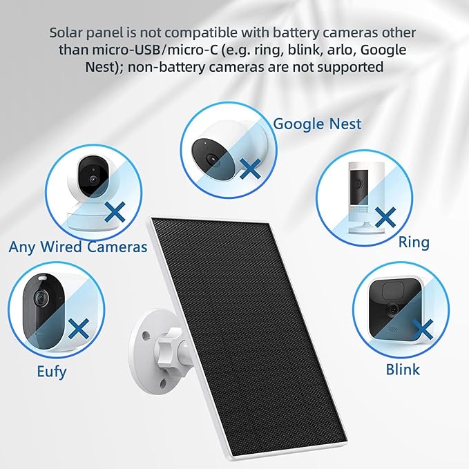 Solar Panel Charger for Security Camera Outdoor, 5W Solar Panels with Micro USB & USB C Adapter for DC 5V Rechargeable Battery Camera, IP65 Waterproof, 360°Adjustable Mounting, 9.8 Ft Charging Cable