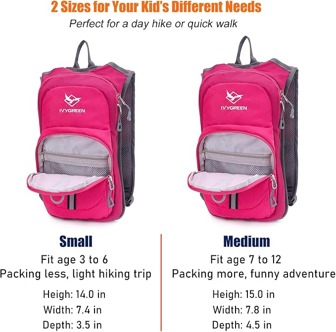 Ivygreen Kids Hydration Backpack, Hiking Backpack for Boys or Girls with 1.5L Water Bladder