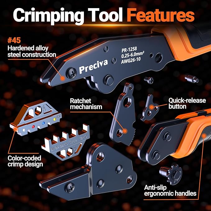 Preciva Wire Crimping Tool Kit with 200pcs Heat Shrink Connectors, Color-Coded Crimper & Wire Stripper, IP67 Waterproof Terminals for 26-10 AWG, All-in-One Electrician Tool Set with Storage Case