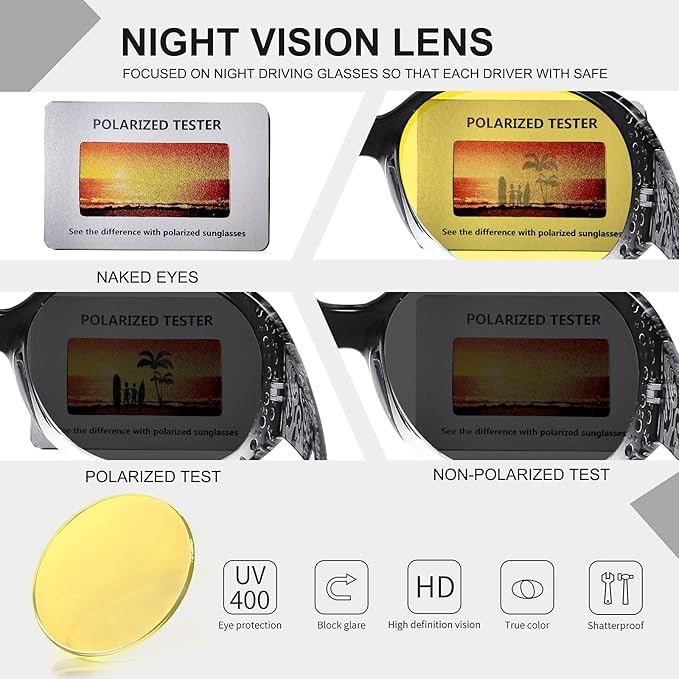 HAOLOTA Night Vision Driving Glasses Women Anti Glare Polarized, Wrap Around Nighttime Safety Glasses UV Protection