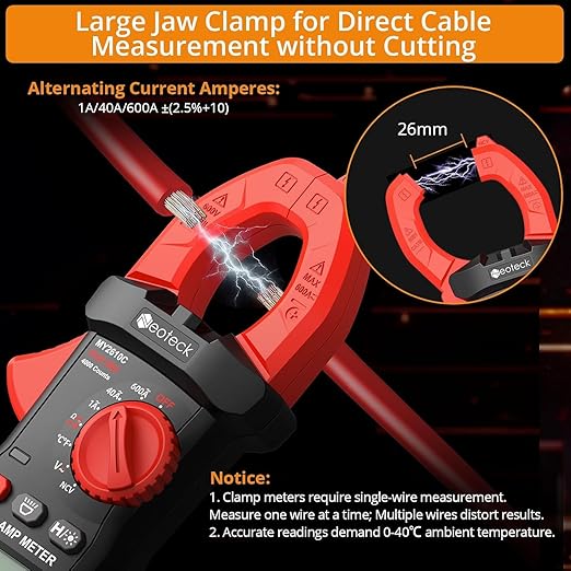 Neoteck Clamp Meter 4000 Counts Amp Meter for TRMS AC Current AC/DC Voltage 600A Auto Range Digital Multimeter with Capacitance Continuity Resistance NCV Diode Test for Car Electric Cabinet
