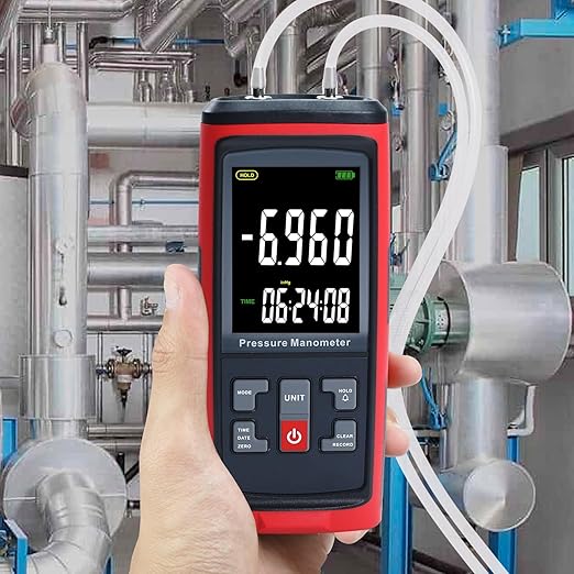 Manometer Data Logger Digital Manometer Gas Pressure Tester with ±200 inH2O Measuring Range, Differential Pressure Gauge 13 Selectable Units Manometer HVAC with Large LCD Screen