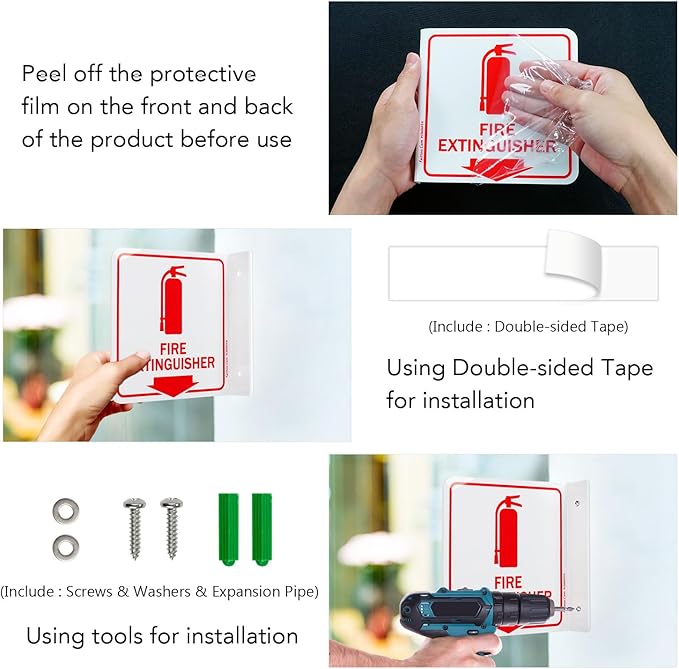 Faittoo Fire Extinguisher Sign, 2 Pack Fire Extinguisher with Down Arrow - 6 x 6 Inches Acrylic Plastic, 2 Pre-Drilled Holes, Includes Matching Screws, Easy To Mount, Use for Home Office/Business