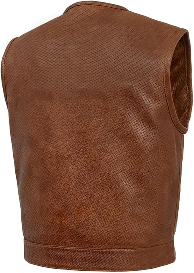 First Mfg Co - Lowside - Mens Motorcycle Biker Riding Canvas, Leather, Twill, Perforated Leather Vest