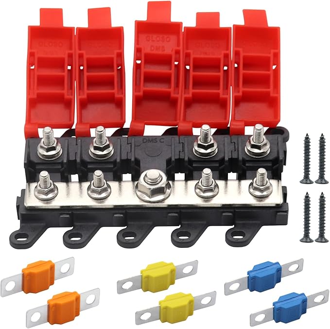4way Midi Fuse Holder Automotive Marine Boat Car Audio Brass Fuse Blocks Midi Holder 1in 4 Out with 30A 60A 100A Midi Fuses Distribution Block