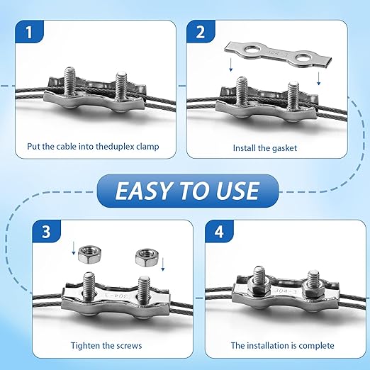 M3 Stainless Steel Duplex Wire Rope Clips 12Pcs, 1/8 Inch Double Bolt Cable Clamp for 1.5-3mm Wire Cables