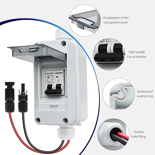 Solar Panel Disconnect Switch,30A 400V Miniature Circuit Breaker Box IP65 Waterproof AC/DC Disconnect Box for photovoltaic Solar Panel Grid-Connected Off-Grid System Home