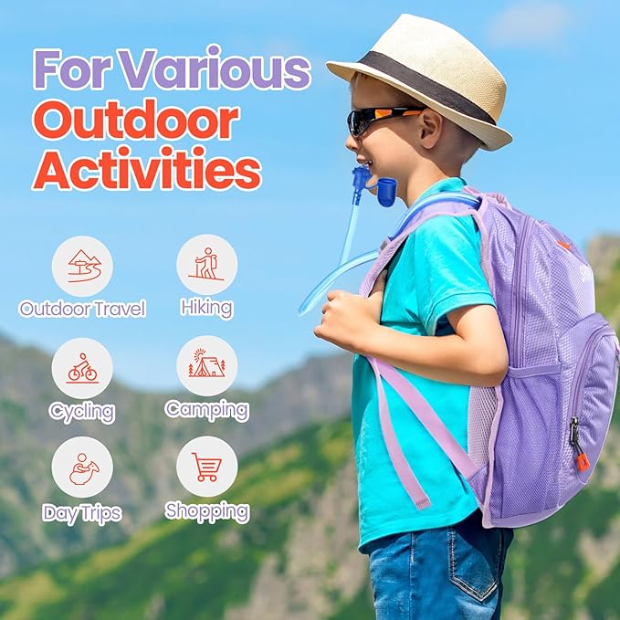Kids Hydration Backpack with 1.5L Water Bladder Hiking Backpack Lightweight for Boys or Girls Children Biking Climbing Running Cycling