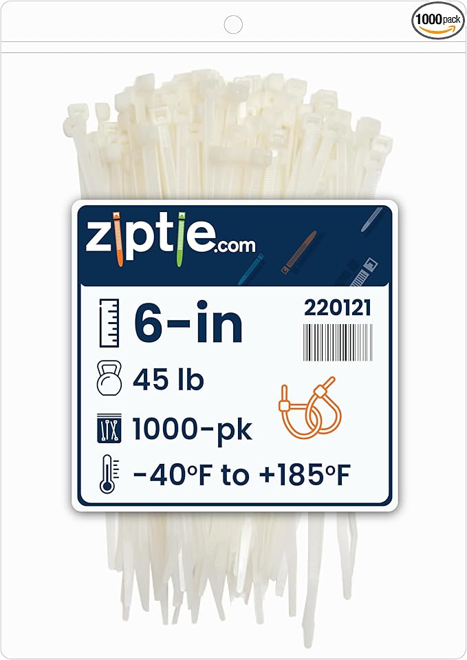 ZipTie.com 6-inch Natural Multi-Purpose Cable Tie, 45-lb Tensile Strength, UL 21 Listed, 1,000-Pack