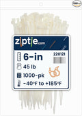 ZipTie.com 6-inch Natural Multi-Purpose Cable Tie, 45-lb Tensile Strength, UL 21 Listed, 1,000-Pack