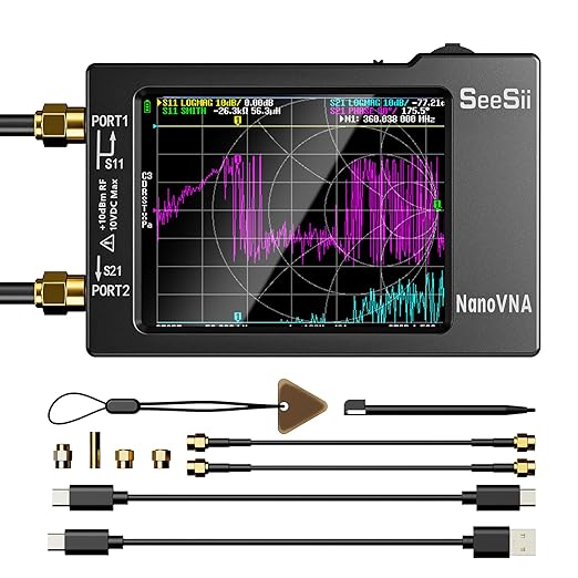 SEESII Nanovna-H Vector Network Analyzer,Upgraded HW3.7 9KHz-1.5GHz MF HF VHF UHF Antenna Analyzer, Measuring S Parameters, Voltage Standing Wave Ratio,Phase,Delay,Smith Chart,Support Data Storage