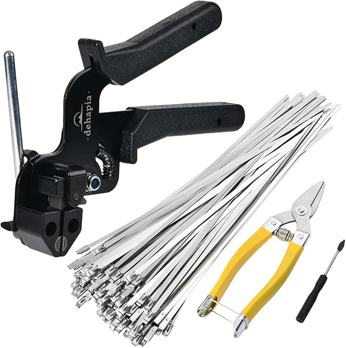 Heavy Duty Stainless Steel Cable Tie Gun Kit – 150 PCS 11.8" 304 Metal Zip Ties with Professional Tensioning & Flush Cutting Tool for Fence, Exhaust & Outdoor Use