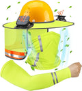 1 Set Sun Hard Hat Shade Full Brim Hard Hat Sun Visor with Solar Fans and Neck Sunshade Cover UV Reflective Strap Arm Sleeves Summer Protection Accessories