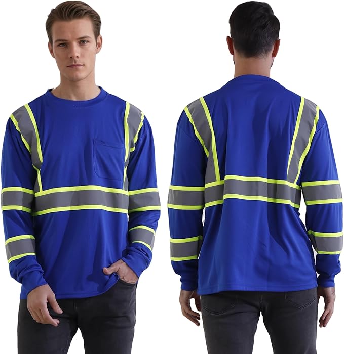 W&H Hi Vis Safety Long Sleeve Shirts Reflective High Visibility Birdeyes Class 3 Shirts,Construction Work