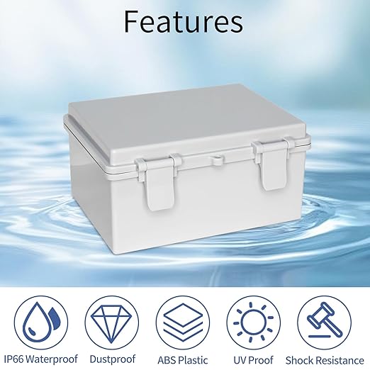 Waterproof Electrical Box Heavy Duty ABS Waterproof Junction Box, IP66 Dustproof Electrical Enclosure, Universal DIY Project Case for Outdoor Indoor Use Wall Brackets (8"x6.1"x3.9")