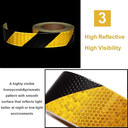 Waterproof Reflective Safety Tape Roll 2" X150' Yellow Black Striped Floor Marking Tape Hazard Caution Warning Tape Auto Truck Self-Adhesive Safety Sticker Strips for Wall Factory Trailer Vehicle