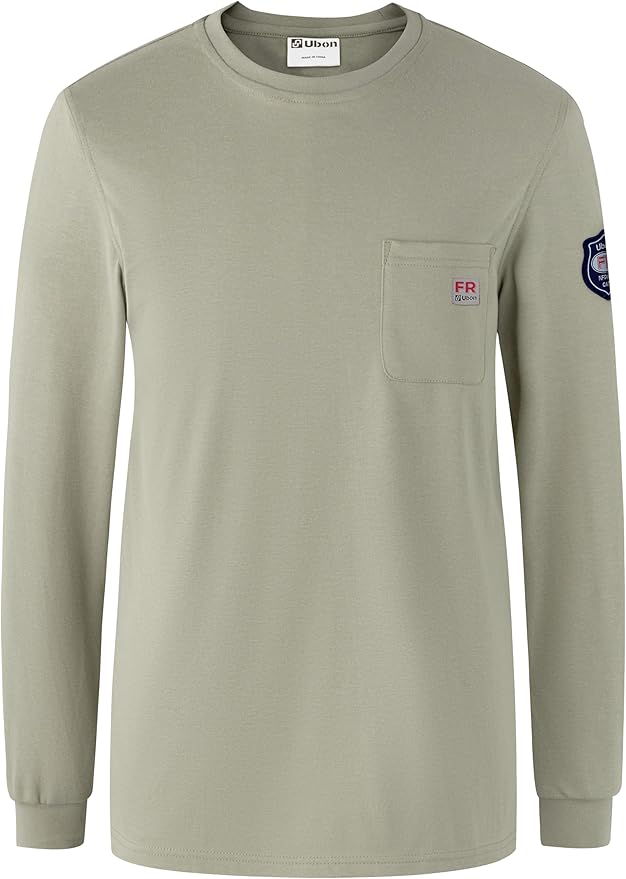 Ubon FR Shirts for Men Welding Shirt Flame Resistant Long Sleeve Work Shirts 6.5 Oz FR Clothing
