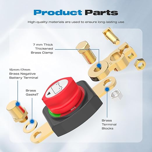 On/Off 275A Top Post Battery Switch with Negative Brass Clamp 12-48V Battery Power Cut Master Switch Disconnect Isolator for Car Vehicle RV and Boat