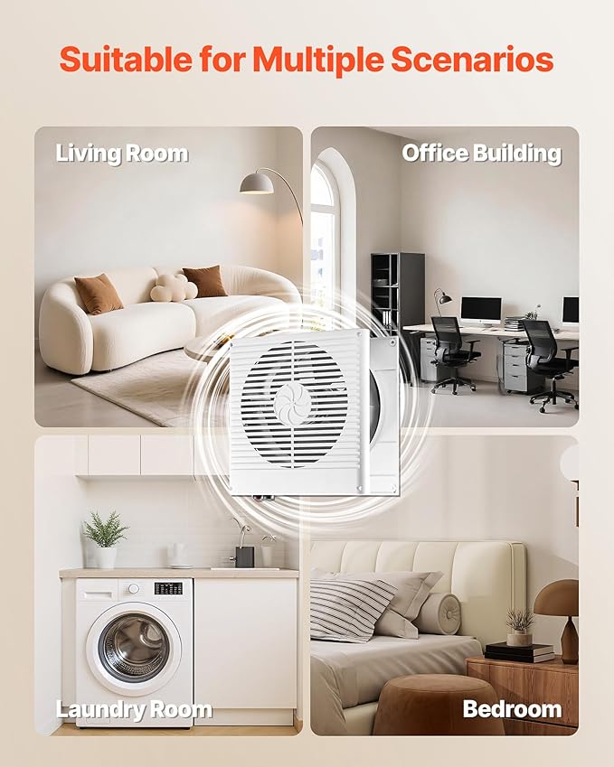 VEVOR Room to Room Fan, Two-Way Airflow Through-the-Wall Fan 8" with Temperature Control, 180 CFM Ventilation Quiet In-Wall Exhaust Vent Fans for Bathroom, Laundry Room and Indoor