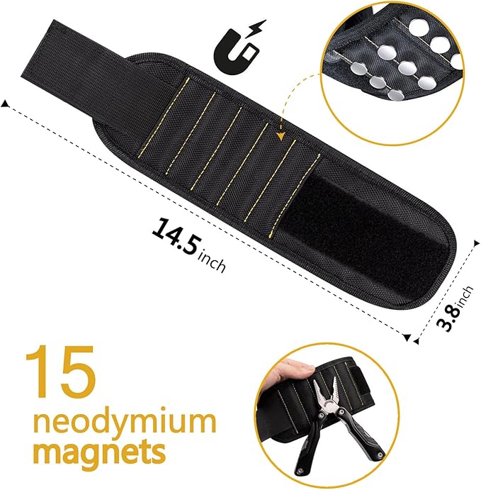 Magnetic Wristband for Holding Tools Adjustable Magnetic Wristband with 15 Strong Magnets for Screws and Nails, Drill Bits, Bolts Ideal Father's Day Gift Wrist Magnetic Tool Holder
