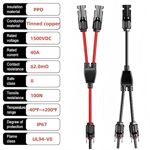 2 Pair Solar connectors Y-Tee 1-to-2 Waterproof Parallel Adapter, 10AWG tinned Copper Cable Plug Connector for Solar photovoltaic Panel Panels (2 Pairs M/FF and F/MM)