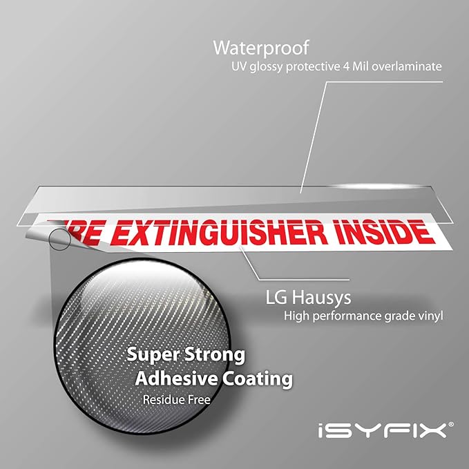 Fire Extinguisher Inside Sticker Sign - 4 Pack 9x1.7 Inch - Premium Self-Adhesive Vinyl, Laminated for Ultimate UV, Weather, Scratch, Water and Fade Resistance, Indoor and Outdoor