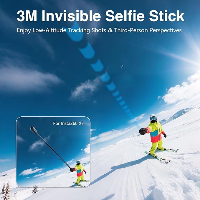 118” Carbon Fiber Extended Selfie Stick & Tripod for Insta360,3m Invisible Selfie Stick for Insta360 X5 X4 X3 X2 ONE RS,DJI Osmo 360 (18 to 118”)