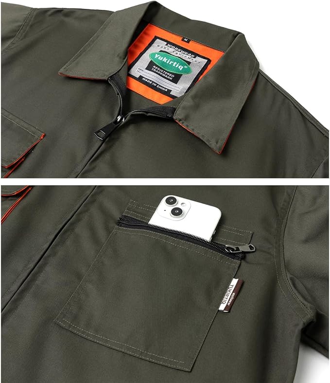Men's Coveralls Mechanic Work Jumpsuit Multi Pockets Overalls Long Sleeve Workwear Coverall