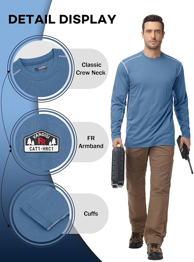 FR Shirts for Men 4oz Lightweight Fire Resistant Shirts for Men Long Sleeve Welding Shirt CAT1