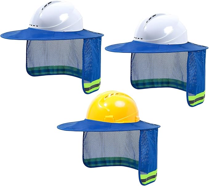 TCCFCCT Hard Hat Sun Shade Full Brim, Mesh High Visibility Hard Hat Visor Neck Shade Accessories, (Hats Not Included), Blue 3 Packs