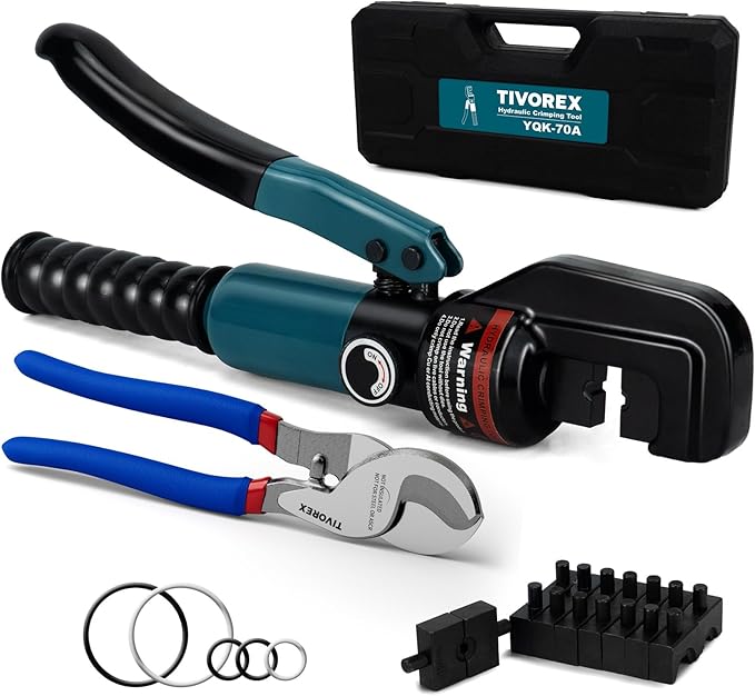 Hydraulic Crimping Tool and Cable Cutter, 12 AWG to 00 (2/0), 10 Tons Electrical Terminal Cable Wire Tool Kit with 9 Die Sets