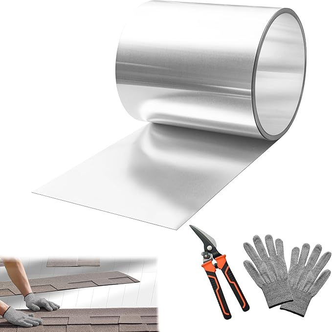 8'' x 50' Aluminum Flashing Roll, 0.3mm Thickness Metal Roof Flashing Roofing Panels for Sealing Windows Doors Siding Roofing Stains Moss and Mildew Prevention