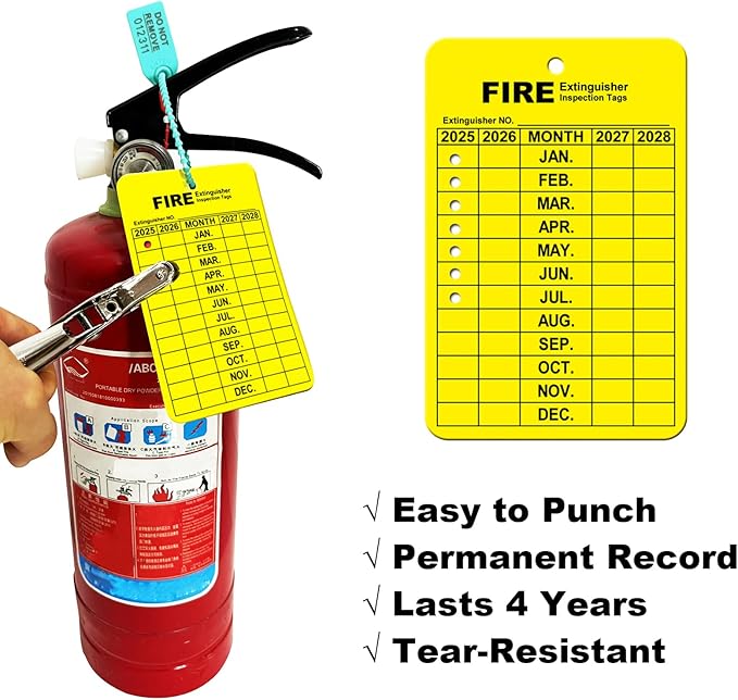 30 Sets Fire Extinguisher Tags Monthly Inspection Tear-Resistant Numbered Plastic Tamper-Evident Cable Ties Easy to Punch Includes Handheld Hole Puncher