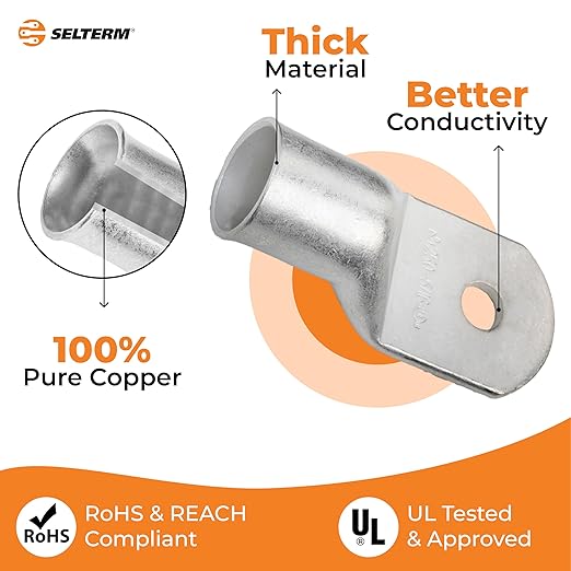 SELTERM 10pcs 250 MCM-5/16" Stud Tinned Copper Wire Lugs, Heavy Duty Battery Cable Ends,250 kcmil Ring Terminals, UL Battery Lugs Marine Grade Copper Eyelets Electrical Battery Terminal Connectors