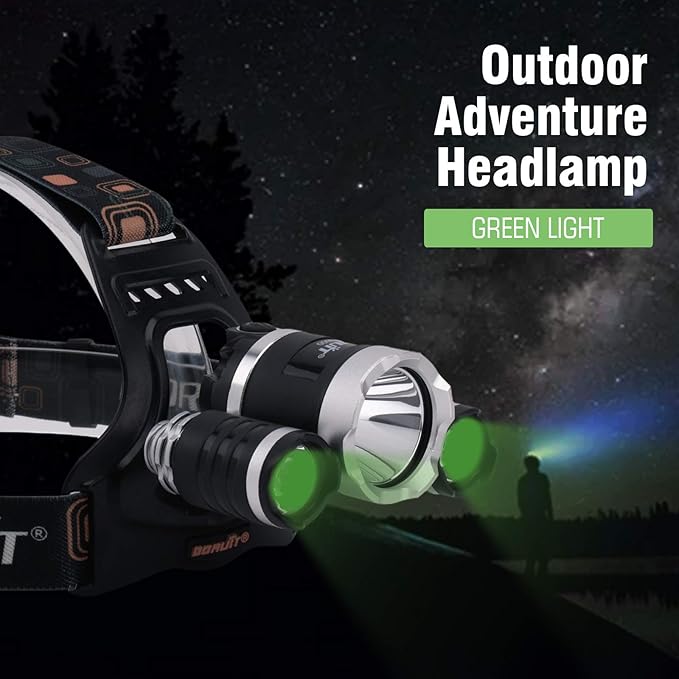 BORUIT RJ-3000 LED Rechargeable Headlamp with Green Light,Super Bright White Green Light Hunting Headlight,3 Mode Waterproof Tactical Head Lamp for Hunting Running Camping Hiking Fishing