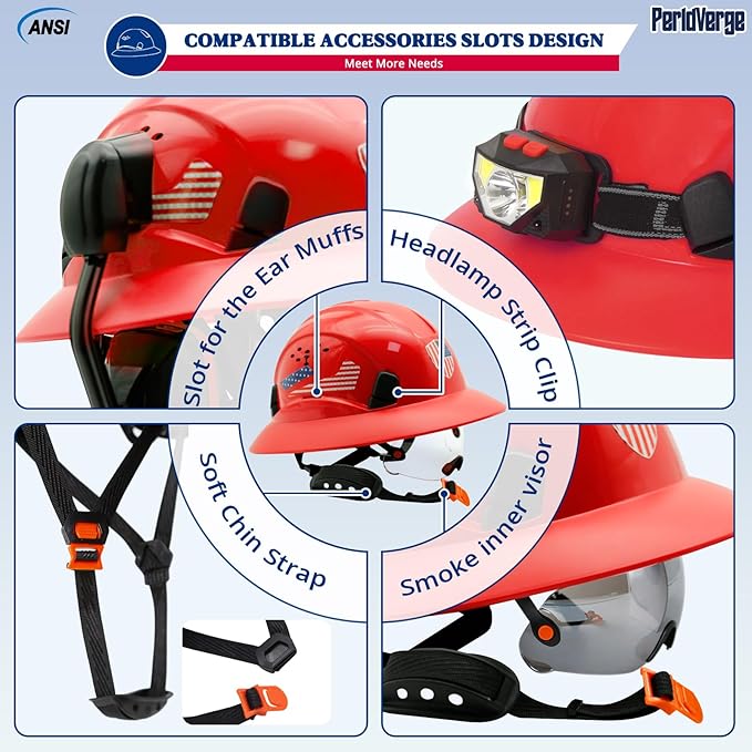 Full Brim Hard Hats Construction OSHA Approved with Visor-Vented Hard Hat with Neck Gaiter with Ear Loops,Safety Hard Hats for Men with Chin Strap ANSI Z89.1 Type 1 Class C,6-pt Suspension