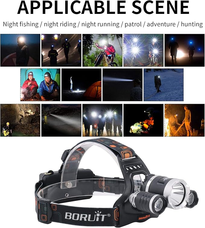 BORUIT RJ-3000 LED Black Light Headlamp,3 Modes White and UV Light Headlamp,Super Bright Rechargeable Blacklight Headlight Head Lamp for Hunting Camping Hiking Fishing Working